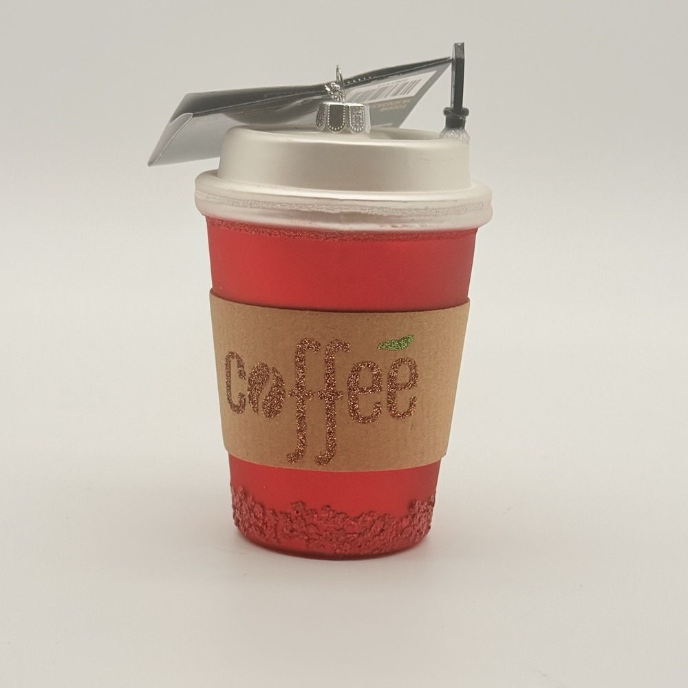 Robert Stanley Red Blown Glass Coffee To Go Cup Ornament Latte Christmas New